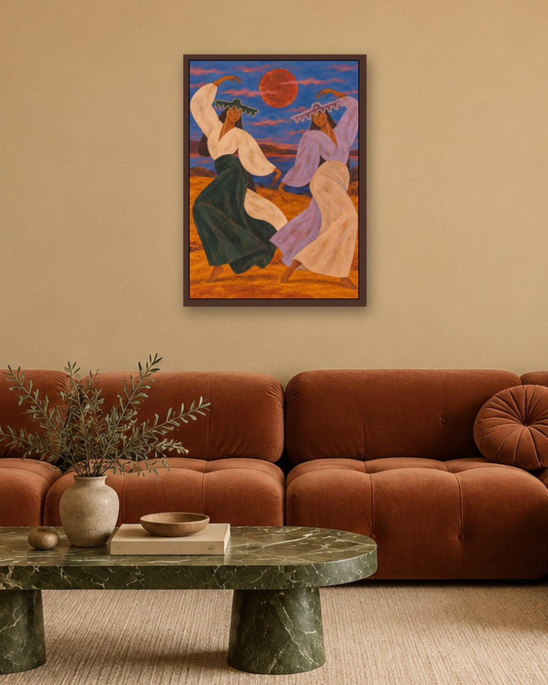 Alice Fray - Dancing Beneath the Red Moon - dark oak frame in a room