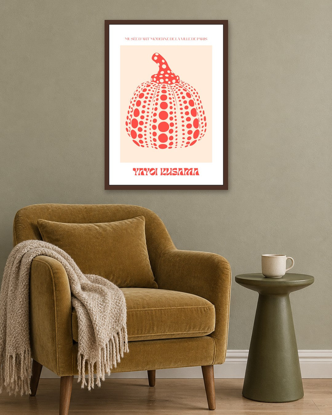 SENT Studio - Red Polka Pumpkin - dark oak frame in a room