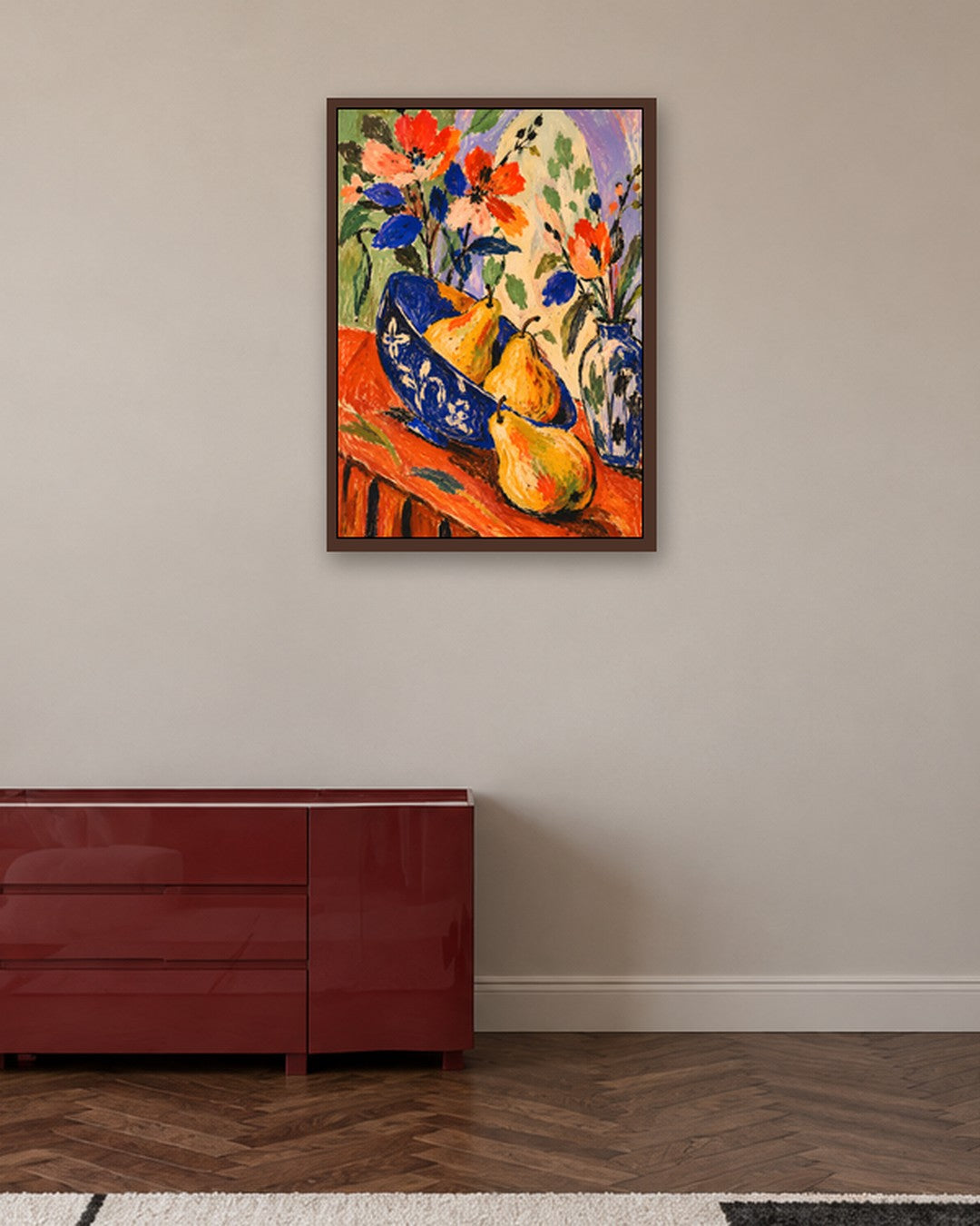 Faris Mcgee - A Colorful Expressive Still Life Painting Scene O - dark oak frame in a room