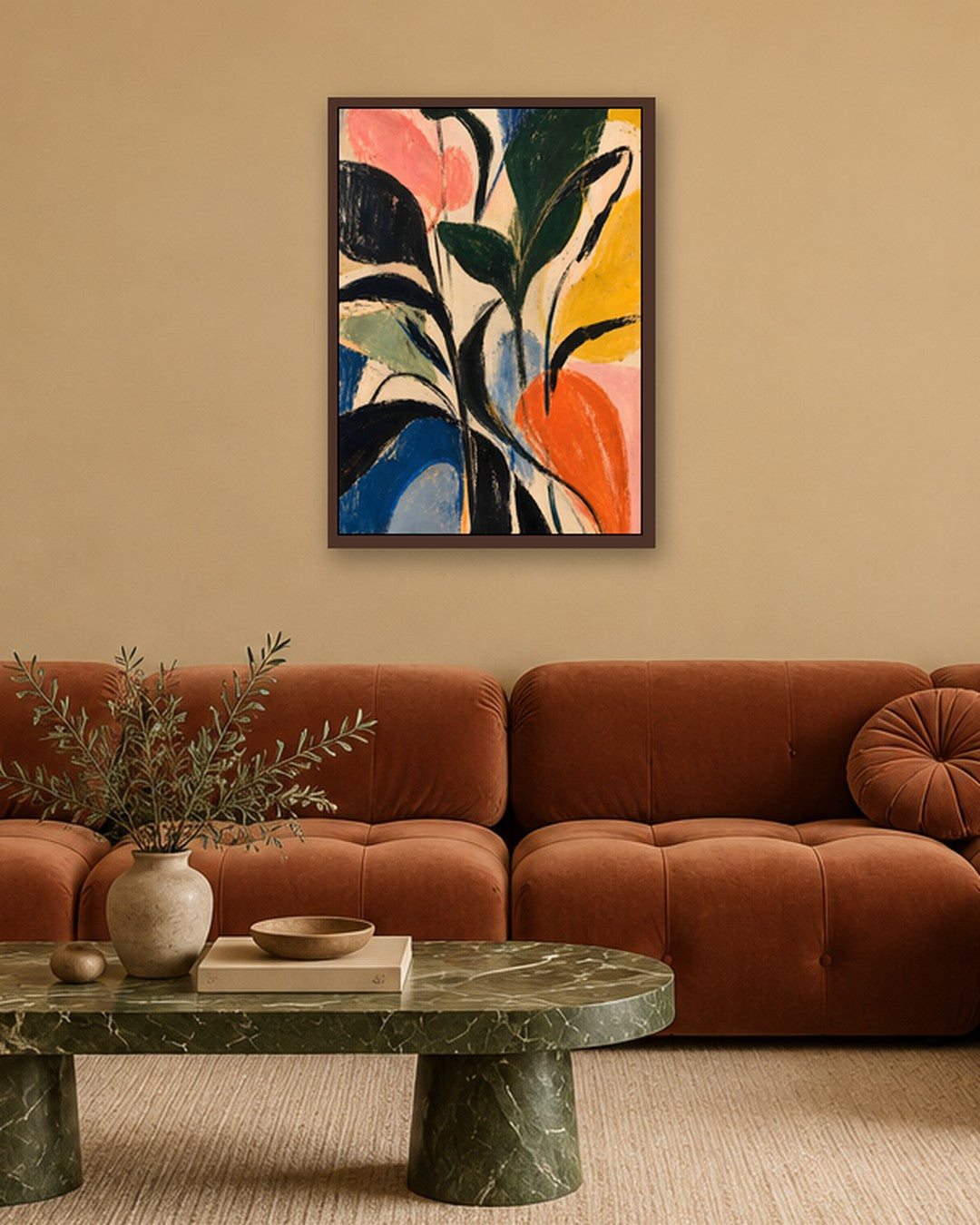 Faris Mcgee - A Vertical Abstract Expressionist Painting Illustr - dark oak frame in a room
