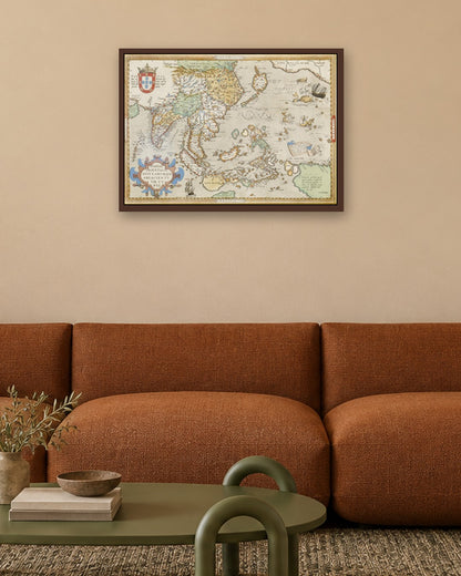 Abraham Ortelius - Map of the East Indies - dark oak frame in a room