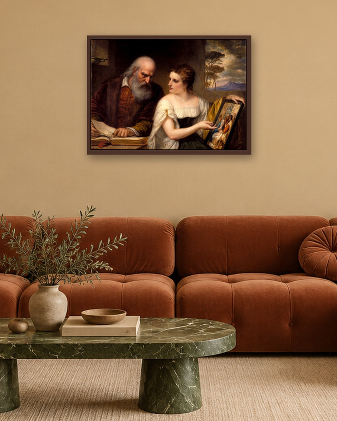Titian - The Painter and His Muse - dark oak frame in a room