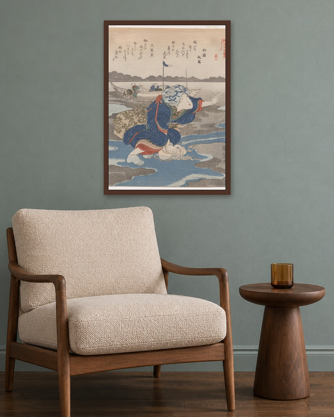 Utagawa Kuniyoshi - Second Print from A Low Tide Pentaptych - dark oak frame in a room