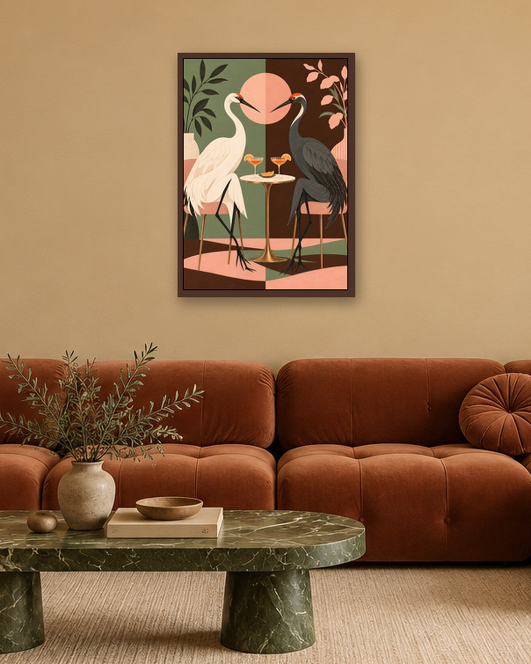 Elise Rowan - Cocktail Cranes - dark oak frame in a room