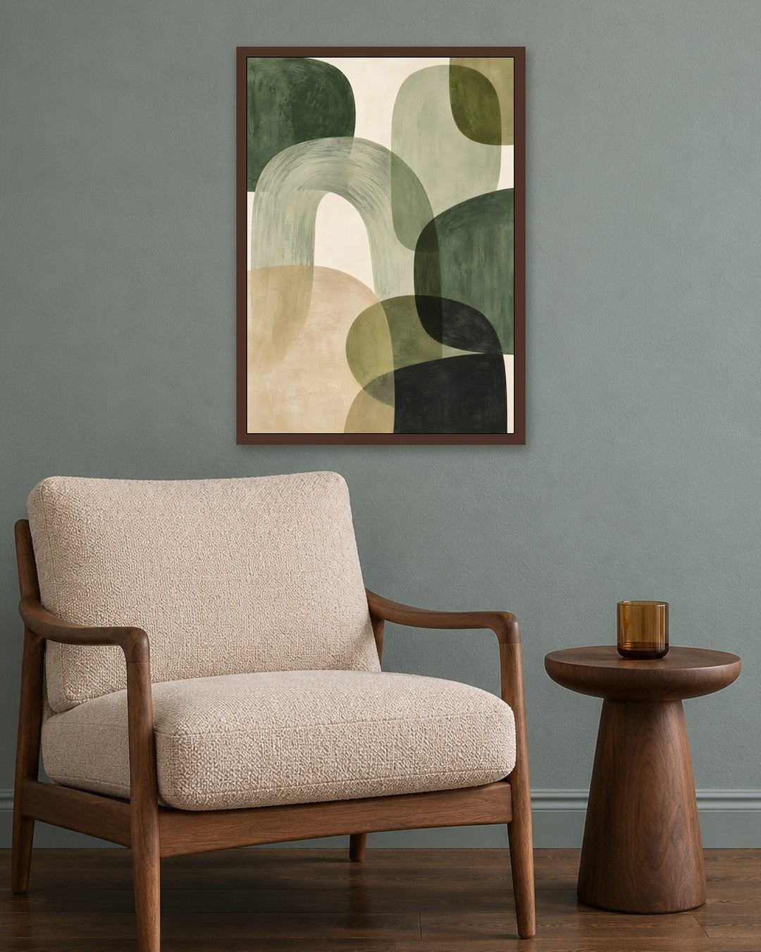 Jennet Hampsonn - Earthy Organic Abstract Layers - dark oak frame in a room