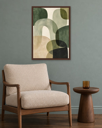 Jennet Hampsonn - Earthy Organic Abstract Layers - dark oak frame in a room