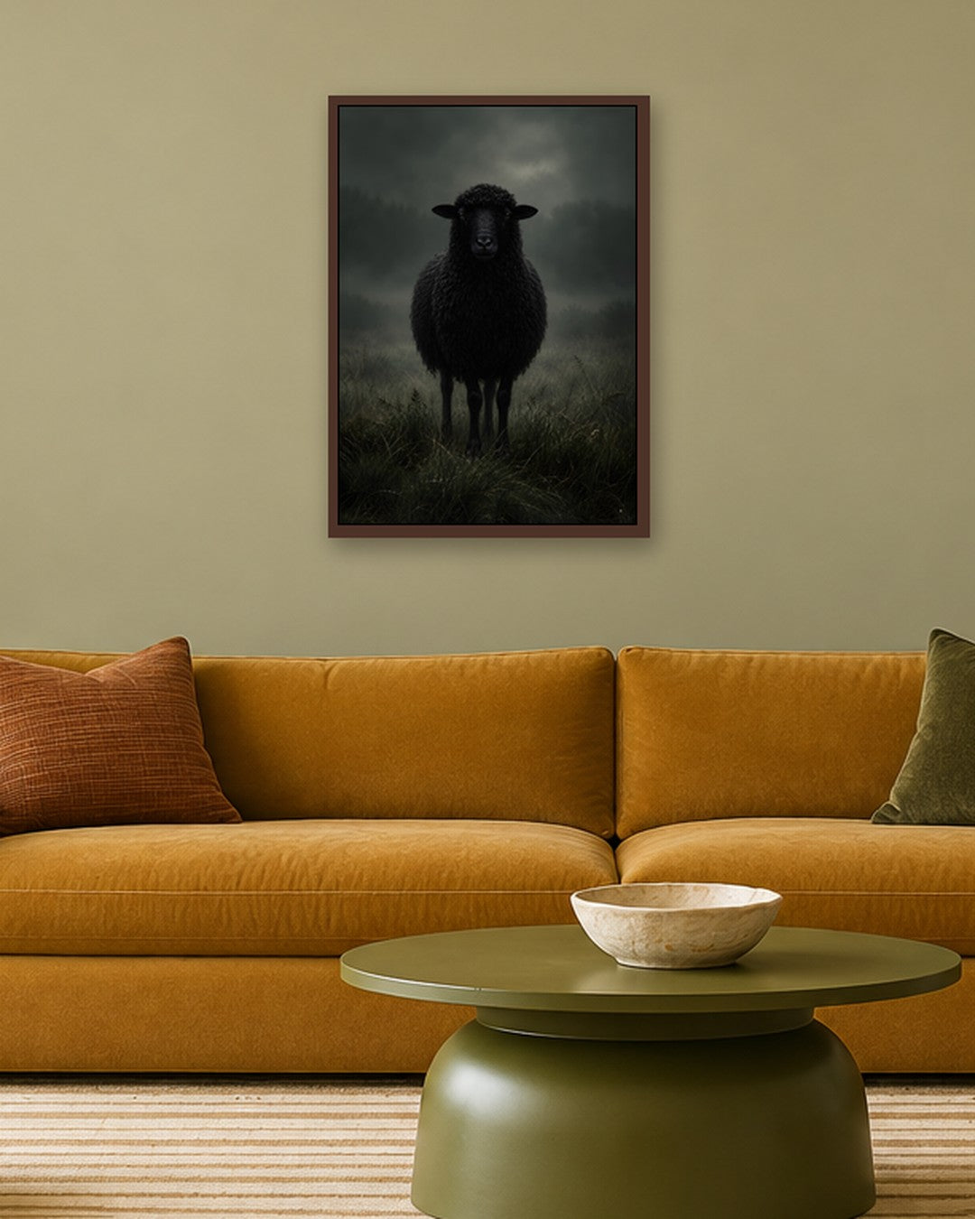 John Smart - Black Sheep - dark oak frame in a room