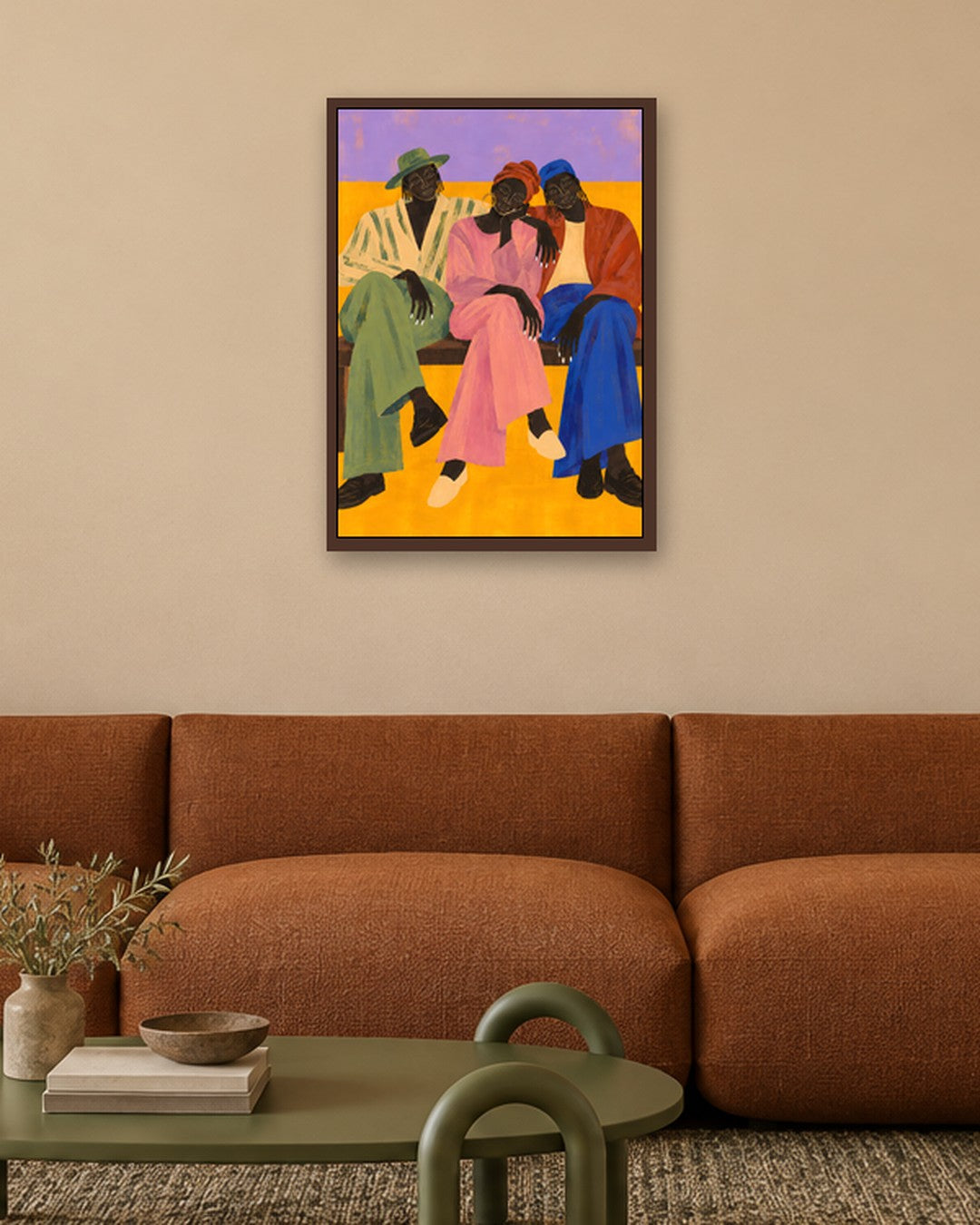 Elise Rowan - Three Friends - dark oak frame in a room