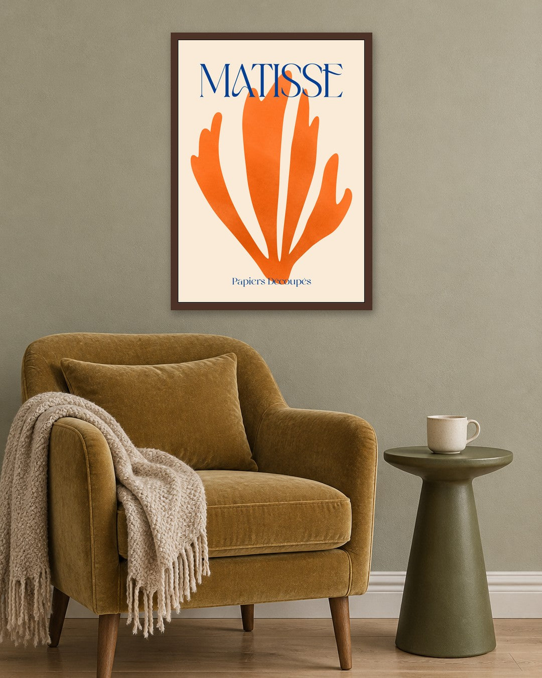 SENT Studio - Orange Coral Cut-out - dark oak frame in a room