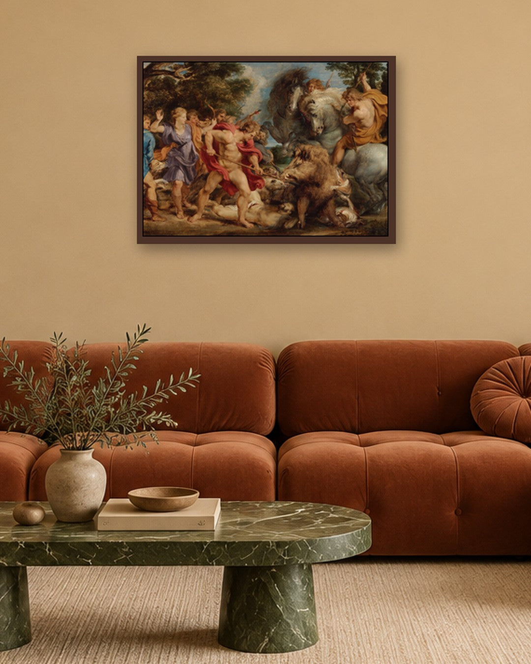 Peter Paul Rubens - The Lion Hunt - dark oak frame in a room