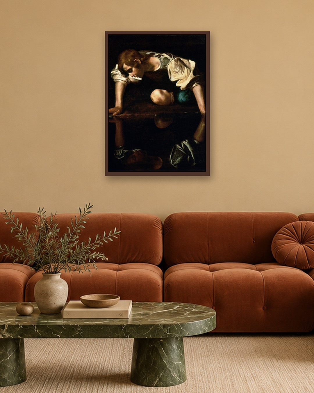 Caravaggio - Narcissus - dark oak frame in a room