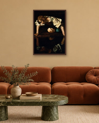 Caravaggio - Narcissus - dark oak frame in a room