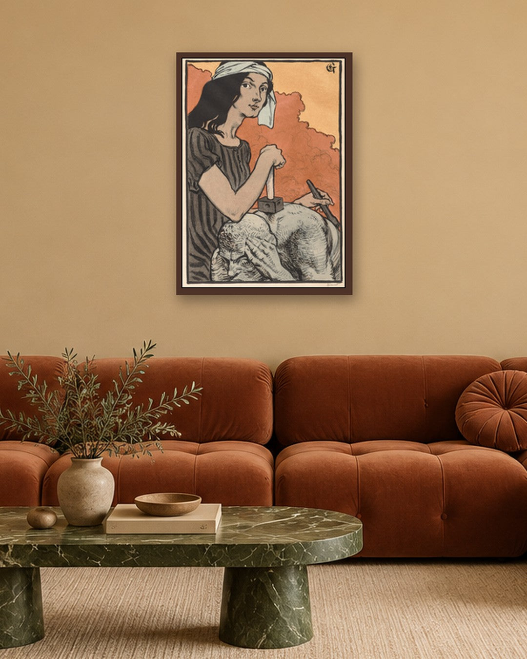 Eugène Grasset - Sculptress - dark oak frame in a room