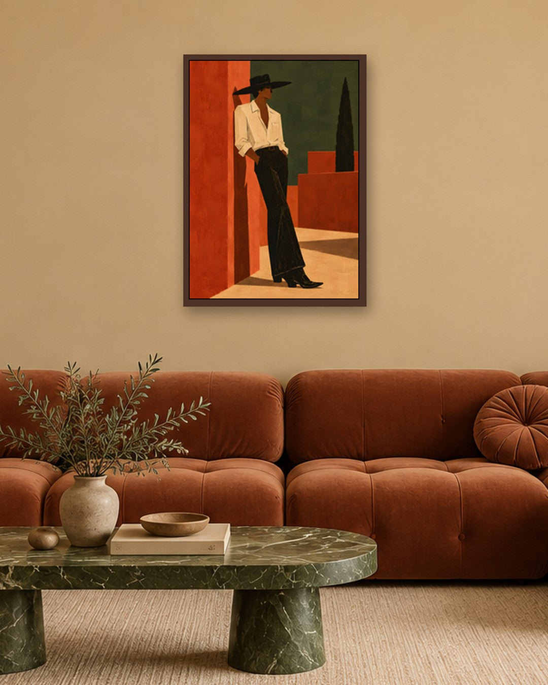 Paige Hilton - Leaning In - dark oak frame in a room