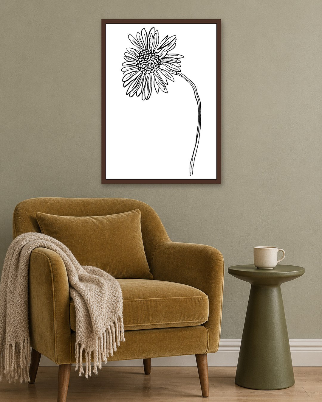 SENT Studio - Blooming Flowers Poster No. 6 - dark oak frame in a room