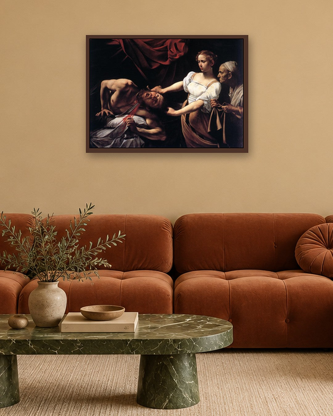 Caravaggio - Judith Beheading Holofernes - dark oak frame in a room