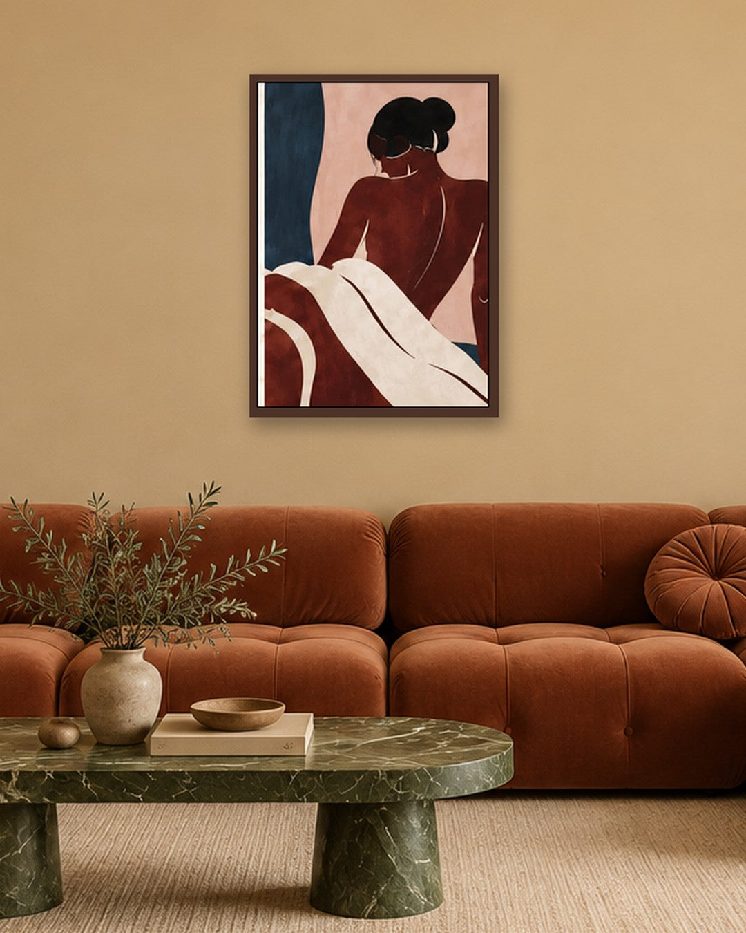 Hilary Ward - Seated Figure - dark oak frame in a room