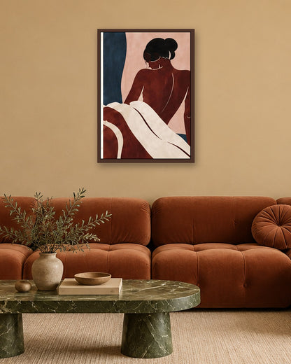 Hilary Ward - Seated Figure - dark oak frame in a room