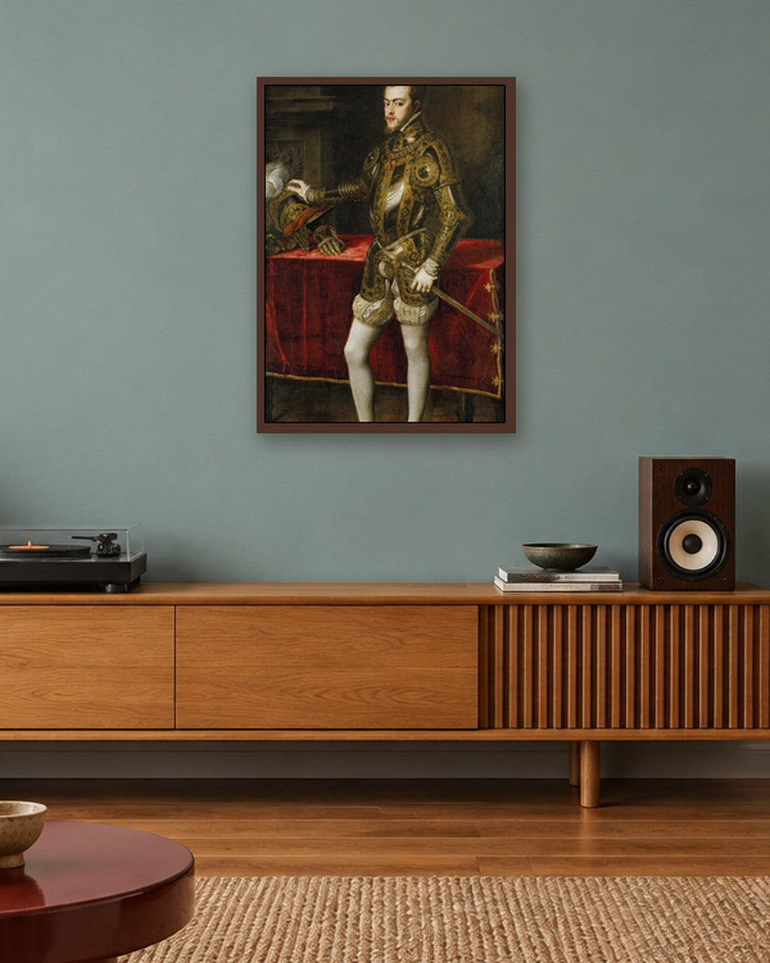 Titian - Philip II in Armour - dark oak frame in a room