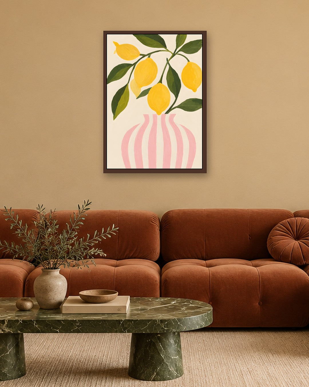 Ayla Heidenberg - Blush Lemon Vase - dark oak frame in a room