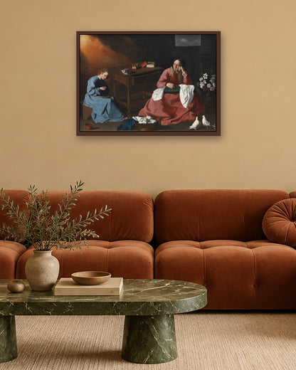 Francisco de Zurbarán - Christ and the Virgin in the House at Nazareth - dark oak frame in a room