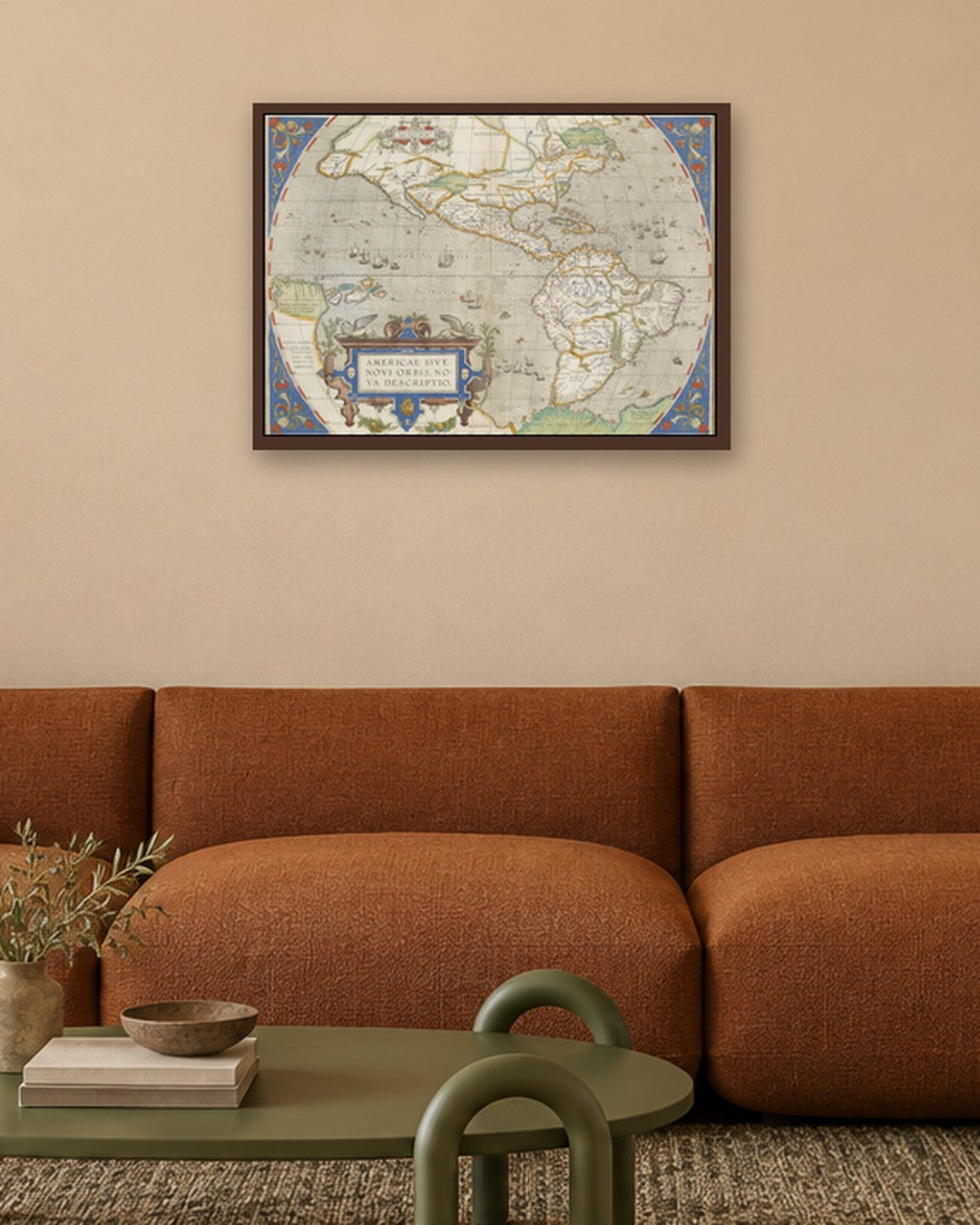 Abraham Ortelius - Map of the Americas - dark oak frame in a room