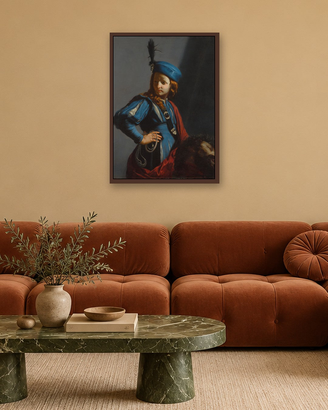 Renaissance Masters - Boy in a Blue Doublet - dark oak frame in a room