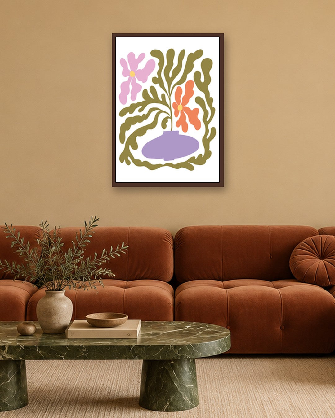 SENT Studio - Blooming Flowers Poster No. 49 - dark oak frame in a room