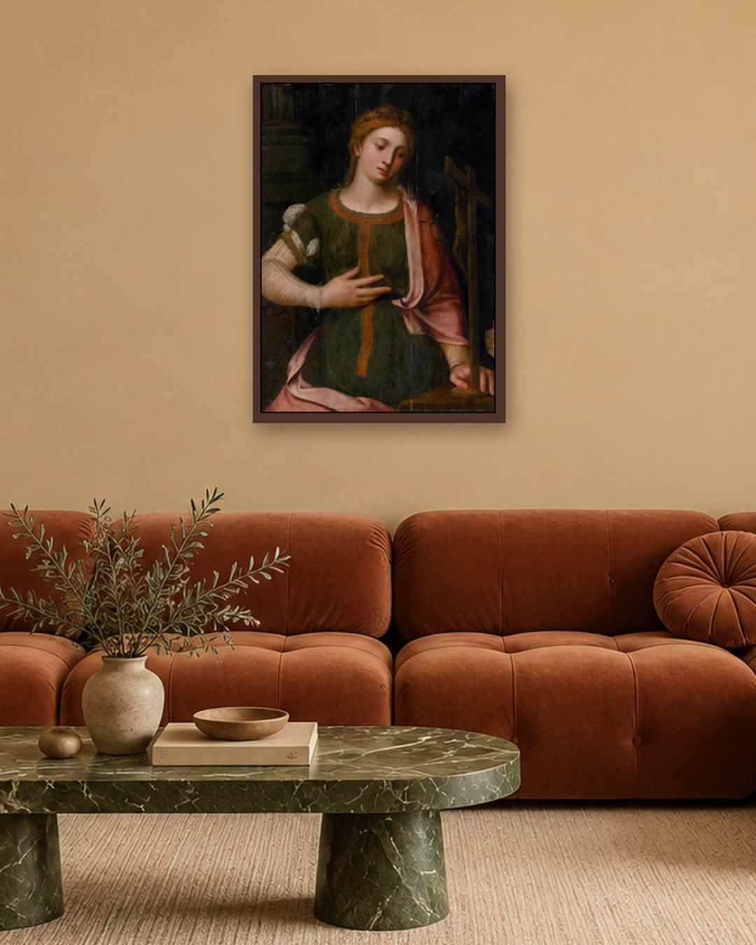 Renaissance Masters - Saint Catherine with the Wheel - dark oak frame in a room