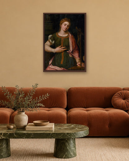 Renaissance Masters - Saint Catherine with the Wheel - dark oak frame in a room