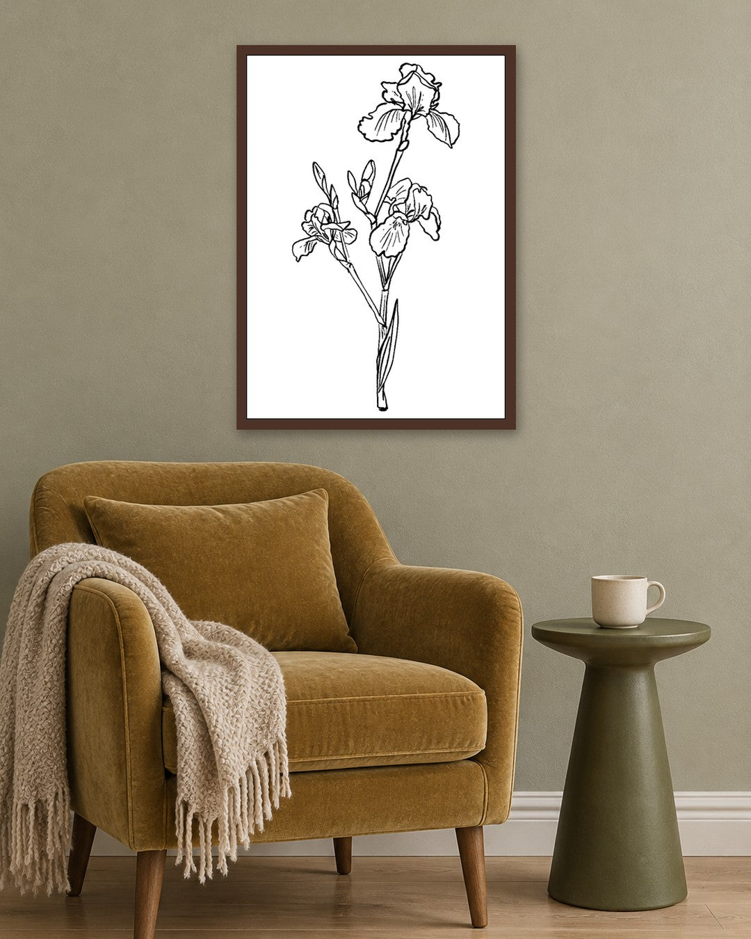 SENT Studio - Blooming Flowers Poster No. 3 - dark oak frame in a room