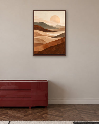 Jennet Hampsonn - Sunlit Abstract Desert Valleys - dark oak frame in a room