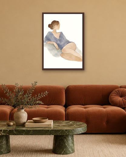 Cengiz Curtis - Serene Reclining Woman in Watercolour - dark oak frame in a room