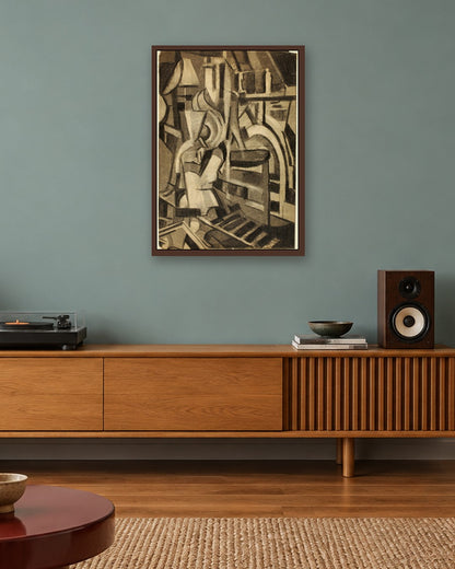 Carl Newman - Abstract--Seated Figure - dark oak frame in a room