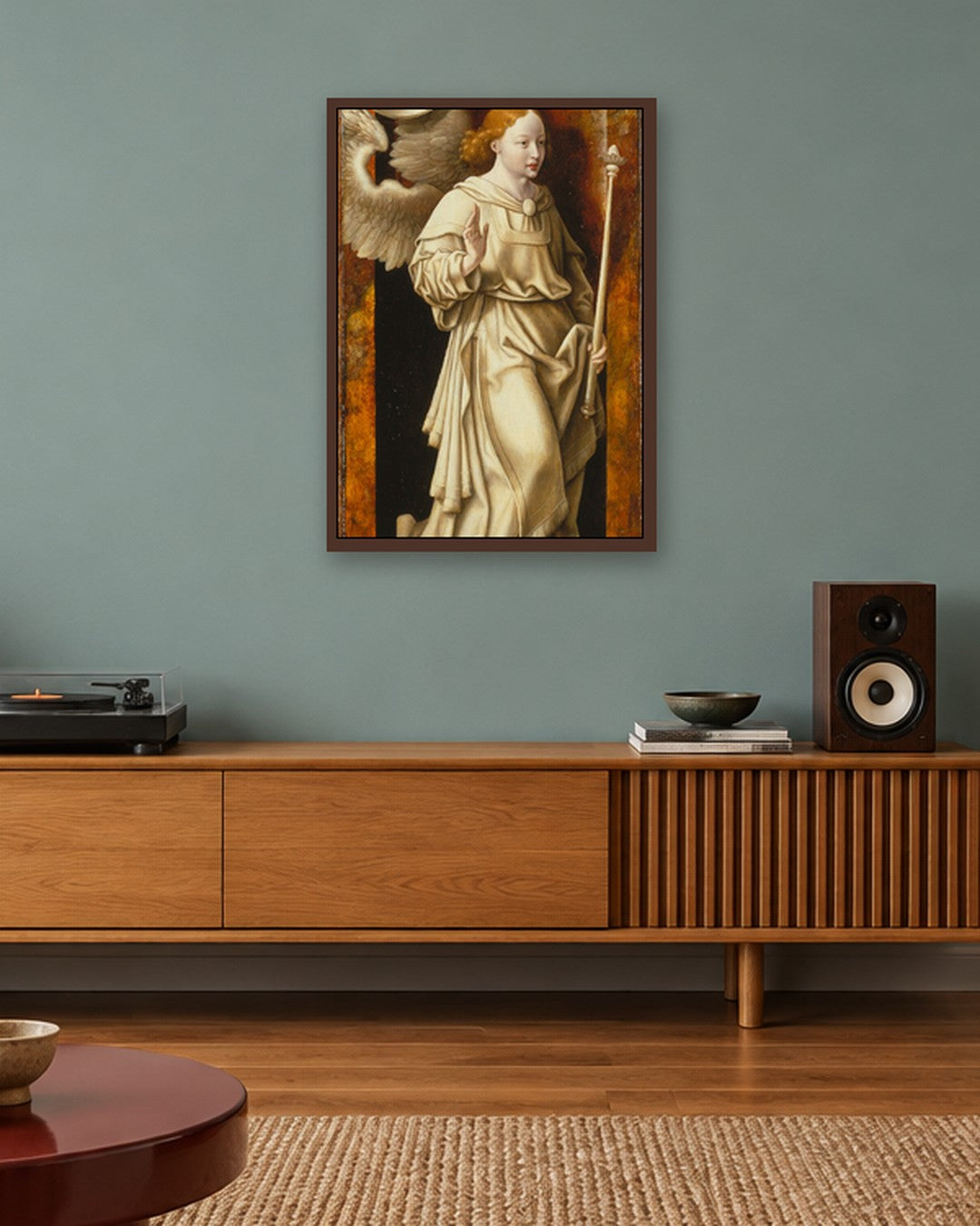 Renaissance Masters - Angel with a Sceptre - dark oak frame in a room