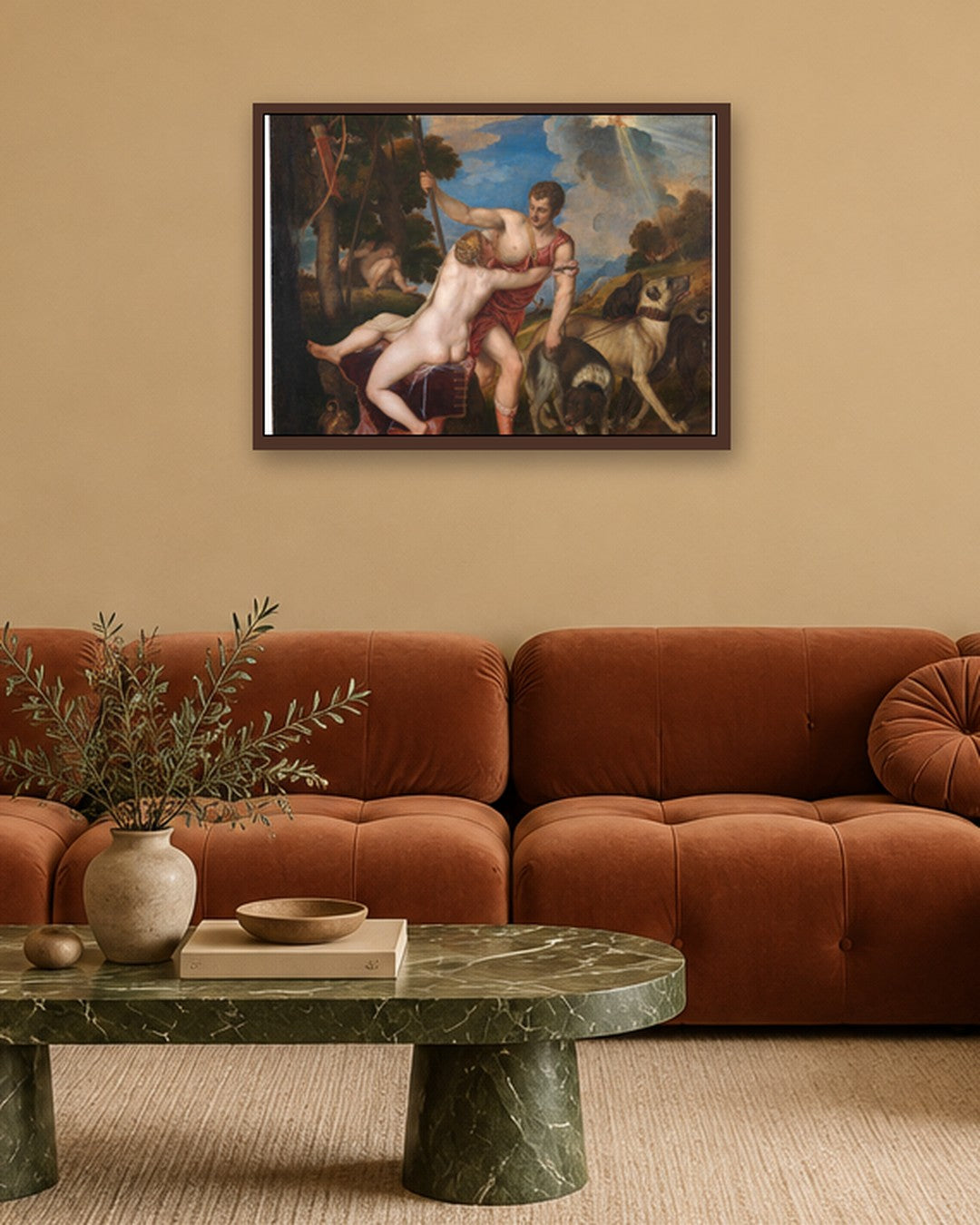 Titian - Venus and Adonis - dark oak frame in a room