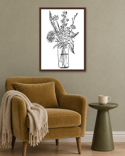 SENT Studio - Blooming Flowers Poster No. 5 - dark oak frame in a room