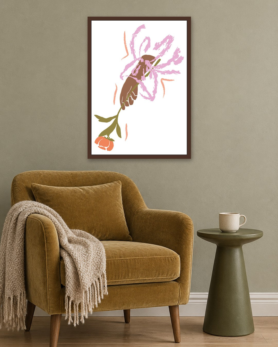 SENT Studio - Blooming Flowers Poster No. 52 - dark oak frame in a room
