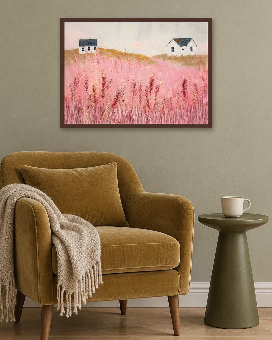 Wheat Field at Dusk - dark oak frame in a room