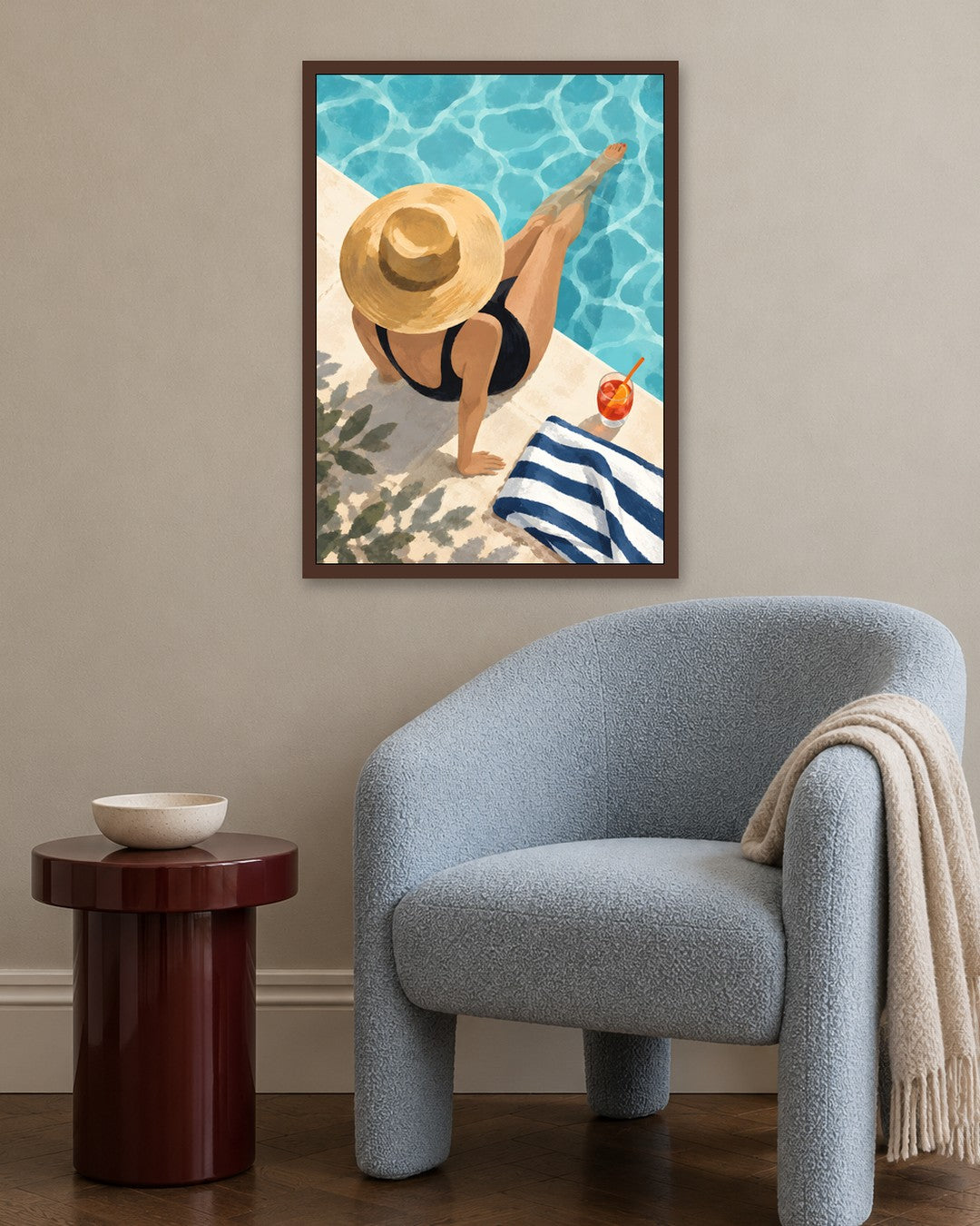Jinna Jerre - Sunlit Poolside Retreat - dark oak frame in a room