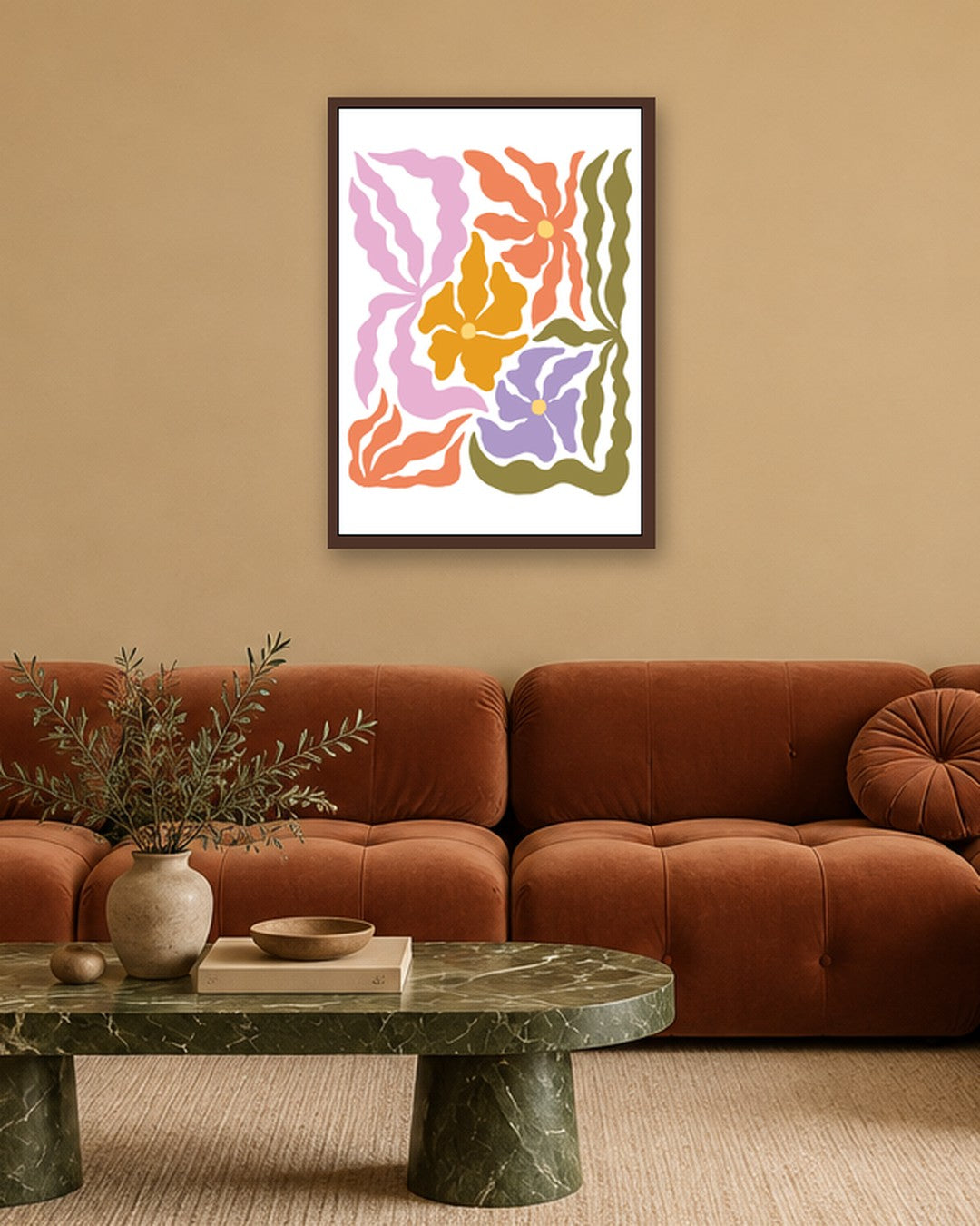 SENT Studio - Blooming Flowers Poster No. 50 - dark oak frame in a room