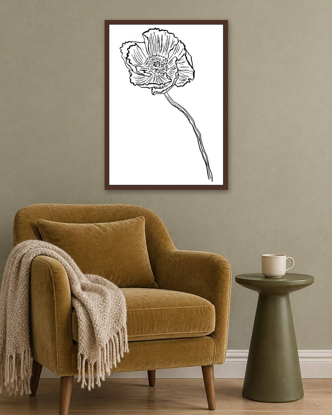 SENT Studio - Blooming Flowers Poster No. 32 - dark oak frame in a room