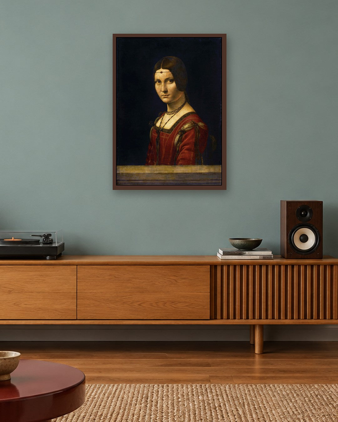 Leonardo da Vinci - La Belle Ferronnière - dark oak frame in a room