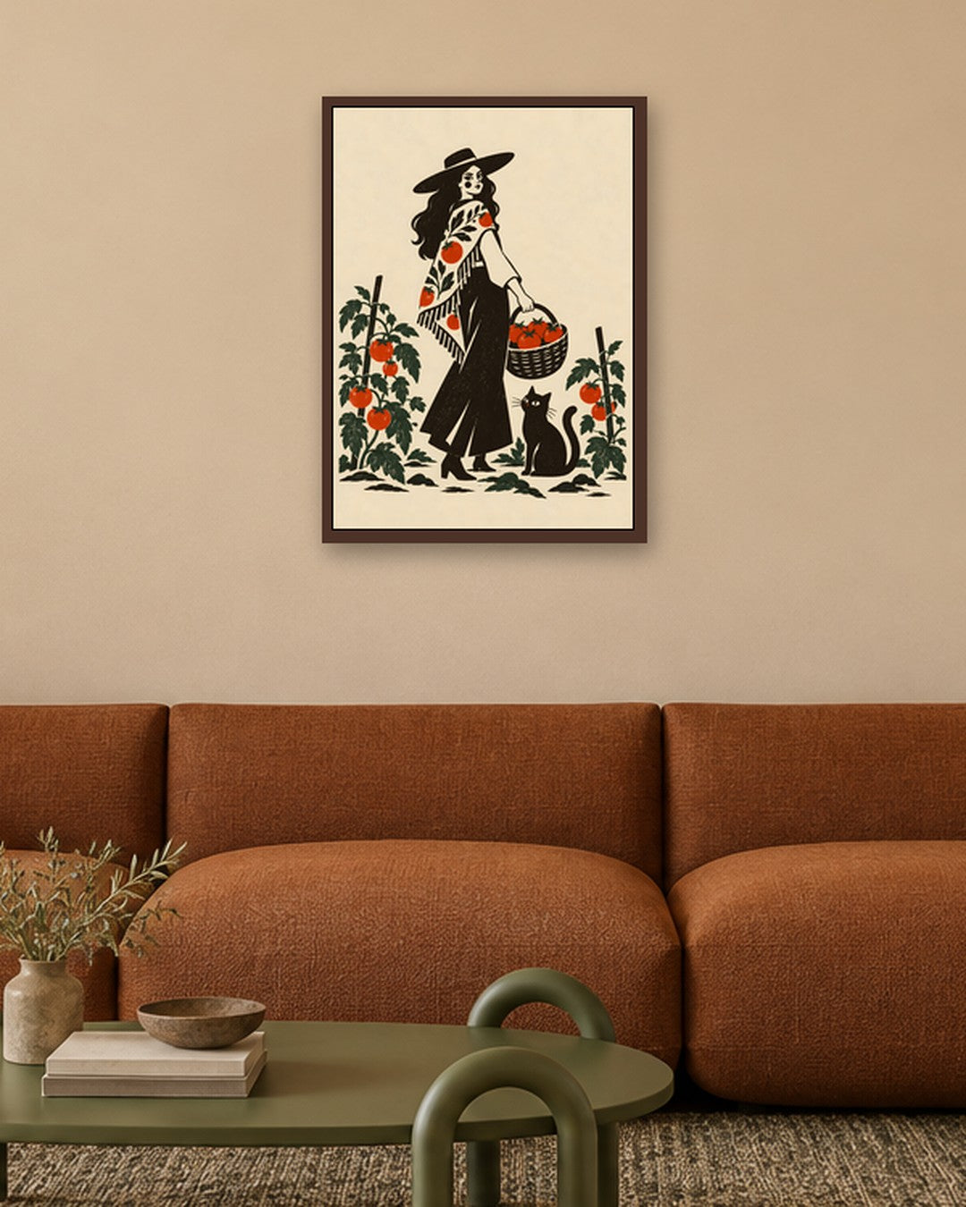 Elise Savoy - Tomato Garden - dark oak frame in a room