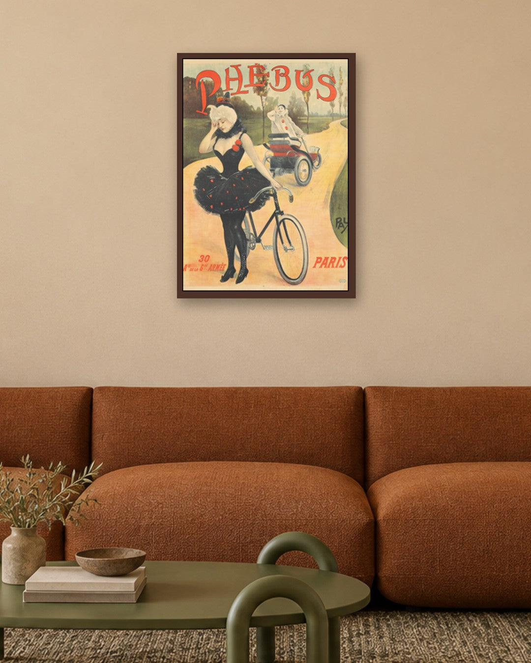 Phébus - Vintage Poster (1899) - dark oak frame in a room