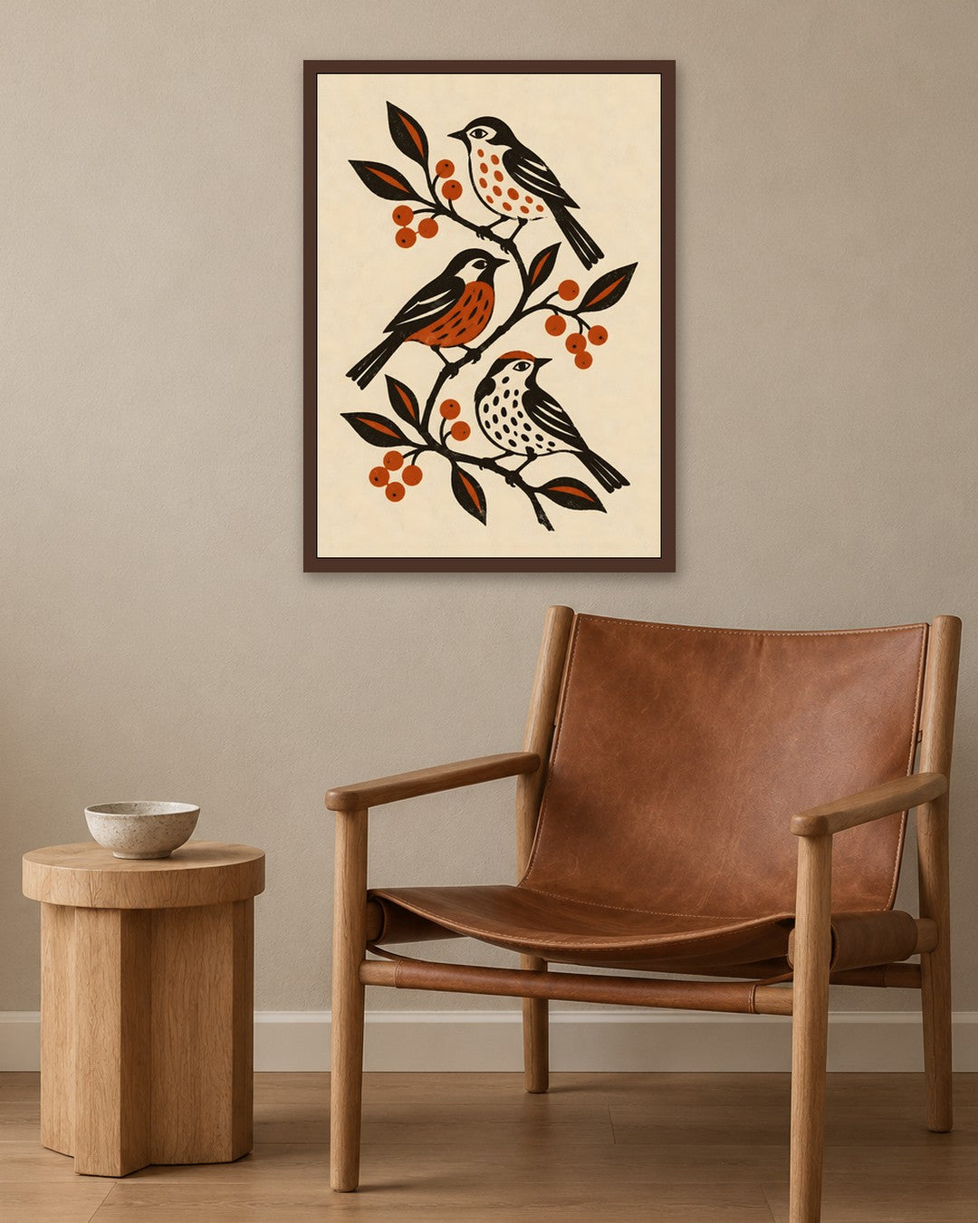 Elise Savoy - Folk Birds - dark oak frame in a room