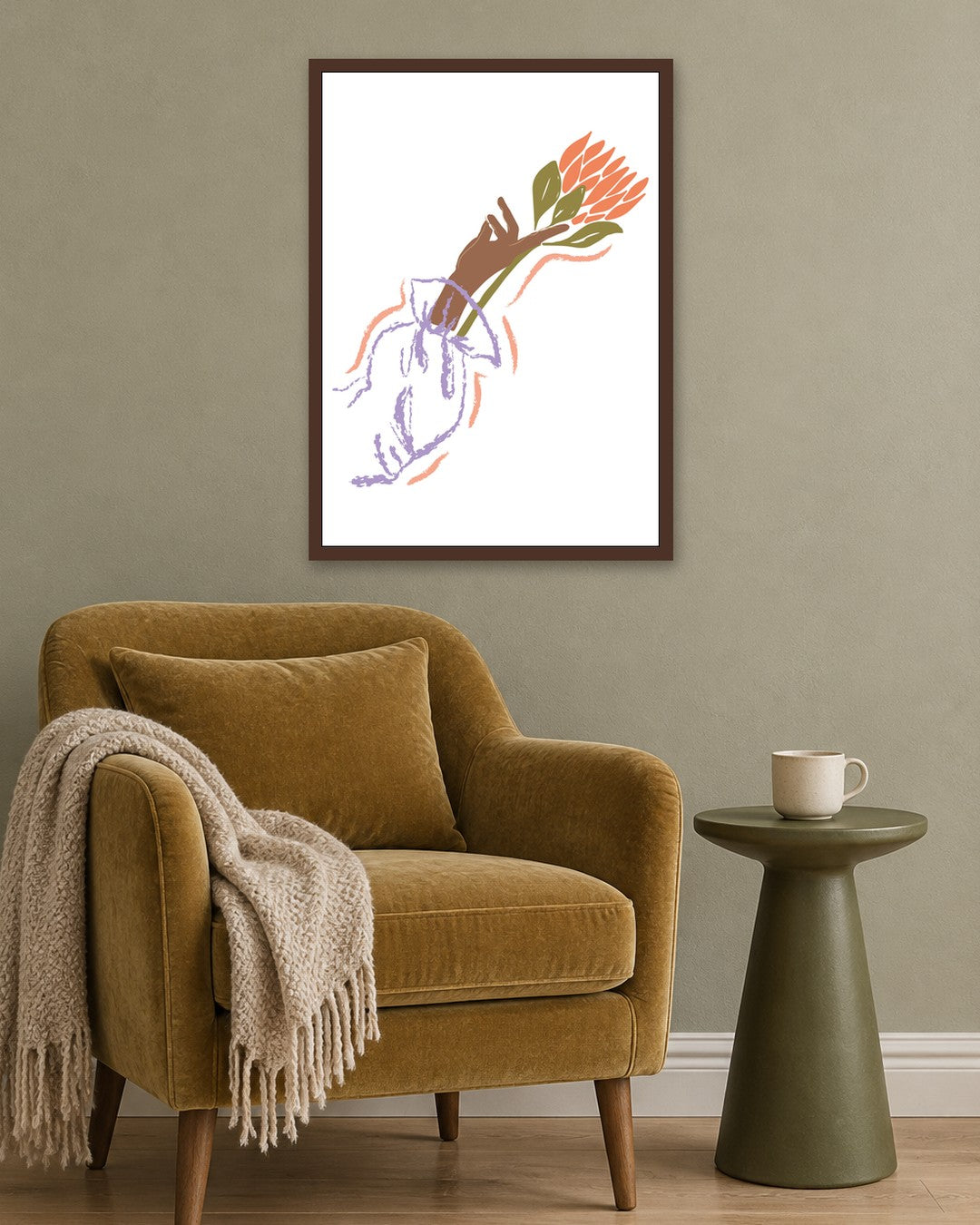 SENT Studio - Blooming Flowers Poster No. 53 - dark oak frame in a room
