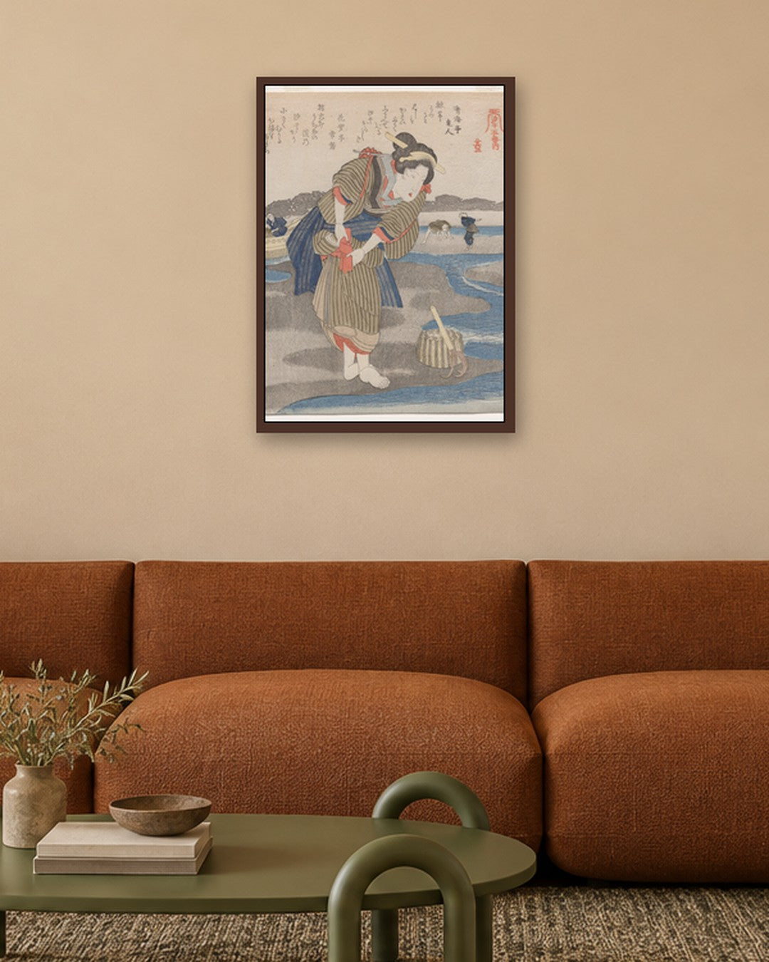 Utagawa Kuniyoshi - Fifth Print from A Low Tide Pentaptych - dark oak frame in a room