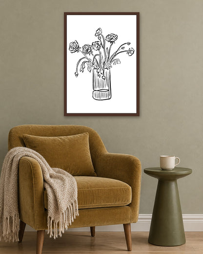 SENT Studio - Blooming Flowers Poster No. 4 - dark oak frame in a room
