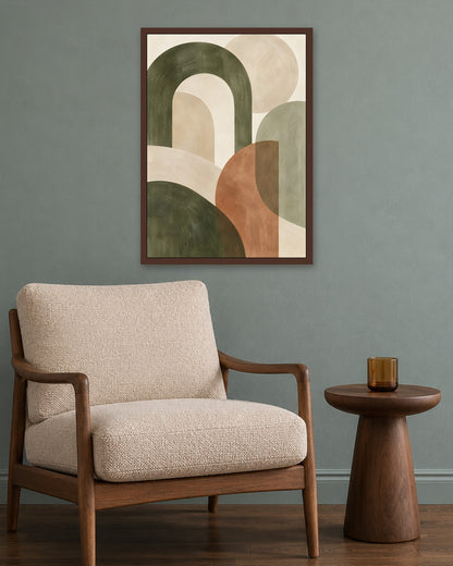 Hugo Morgan - Earthy Archways in Harmony - dark oak frame in a room